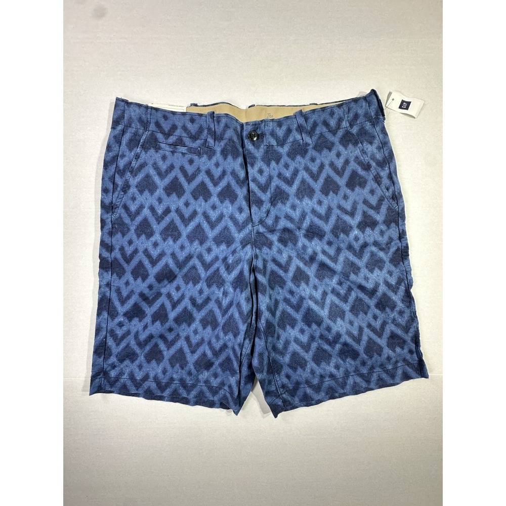 Gap Lived-In Shorts Size 36 Blue Geometric Print Casual Chino Summer NWT
